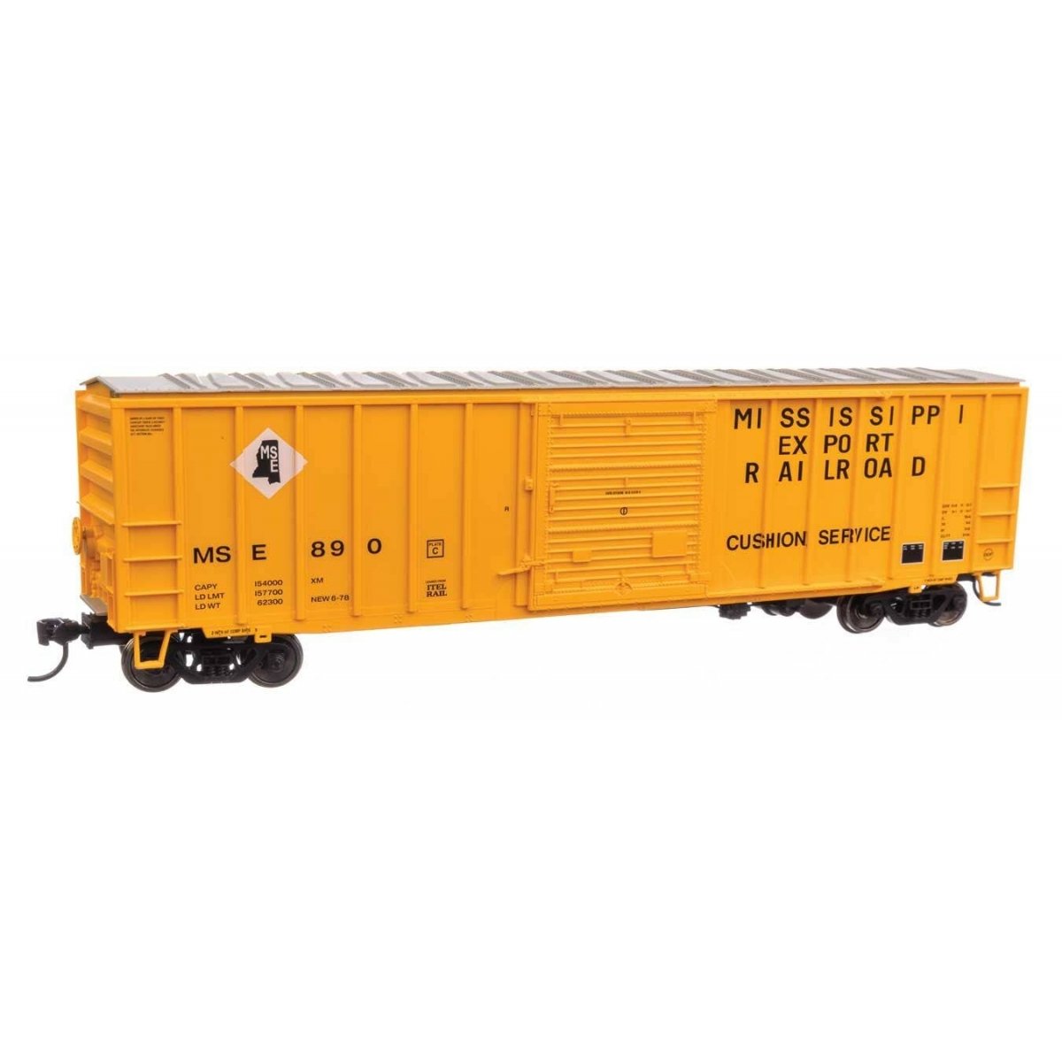 50′ ACF Exterior Post Boxcar - Ready to Run -- Mississippi Export Railroad MSE 890 (yellow, black, white)