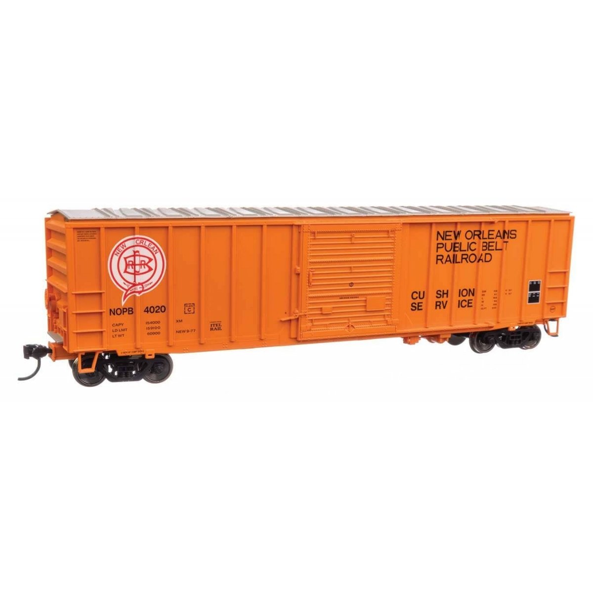 50′ ACF Exterior Post Boxcar - Ready to Run -- New Orleans Public Belt Railroad 4020 (orange, black, red, white)