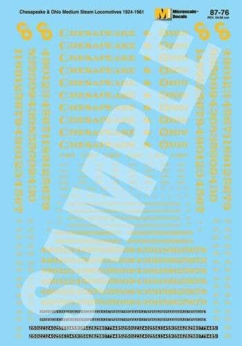 Chesapeake & Ohio - C&O -- Medium Steam Locomotives (Yellow) 1924-1961, HO, Microscale Industries Inc 8776