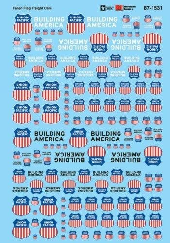 Railroad Decal Set -- Union Pacific Fallen Flags Freight Cars, HO, Microscale Industries Inc 871531