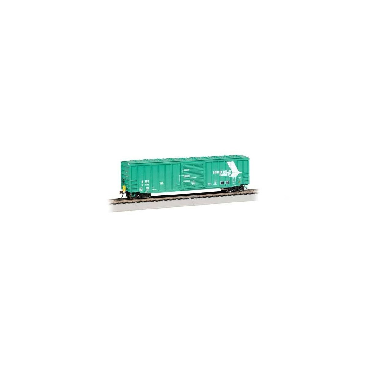 ACF 50′6′ Outside-Braced Boxcar - Flashing Rear End Device - Ready to Run -- Berlin Mills Railway 266 (teal, white)