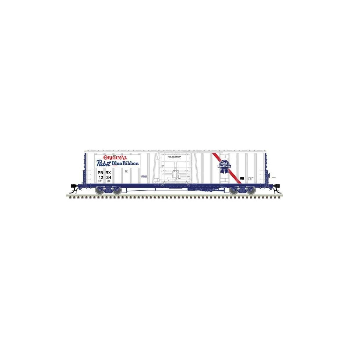 Class BX-177 62′ Beer Boxcar - Ready to Run -- Pabst blue Ribbon 301844 (white, blue, red)