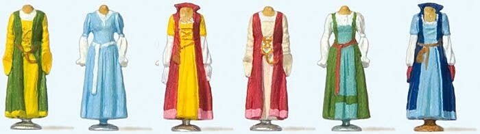 Medieval Women′s Clothing on Dress Stands -- pkg(6), HO, Preiser Kg 24767