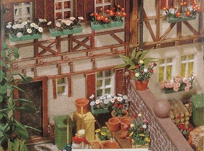 Window Box Set -- Kit - 6 Window Boxes with Pink, Red, White & Blue Flowers, HO, Busch Gmbh & Co Kg 1208