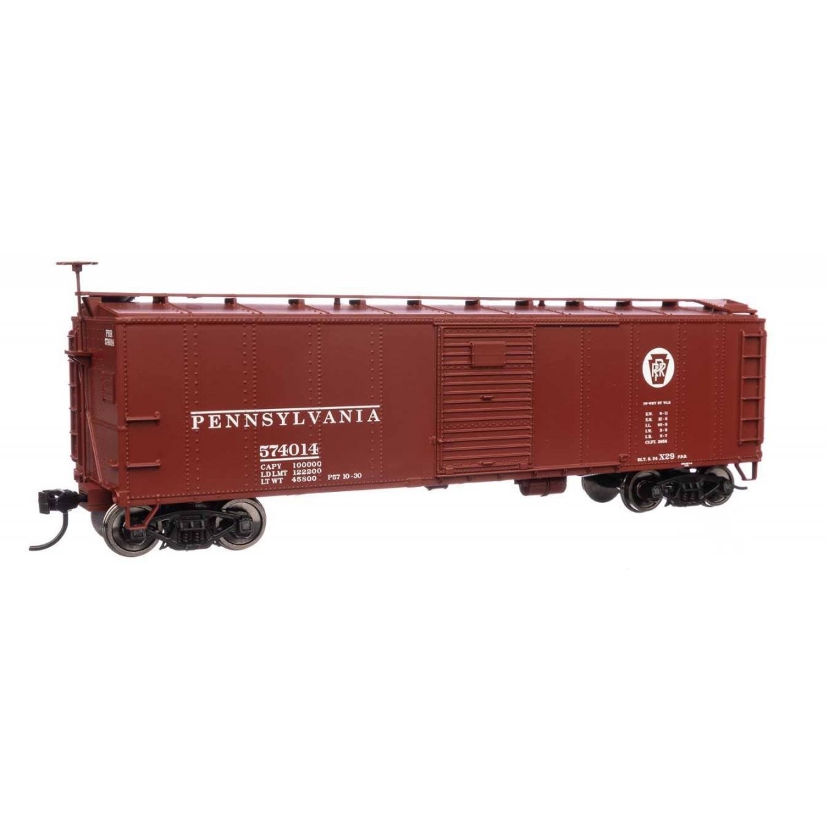 40′ Early X29 Boxcar - Ready to Run -- Pennsylvania Railroad 574014 Circle Keystone (Tuscan, white)
