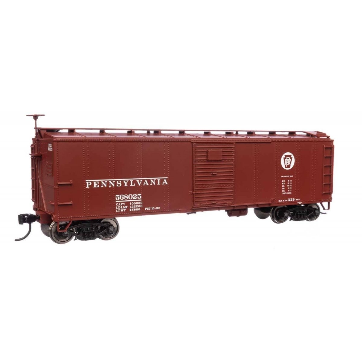40′ Early X29 Boxcar - Ready to Run -- Pennsylvania Railroad 568025 Circle Keystone (Tuscan, white)