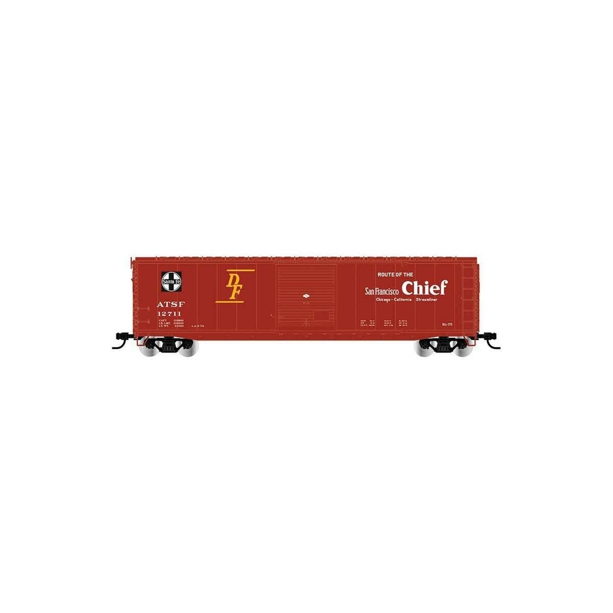 50′ Single-Door Boxcar No Roofwalk - Ready to Run -- Santa Fe 12746 (Boxcar Red, San Francisco Chief Slogan)