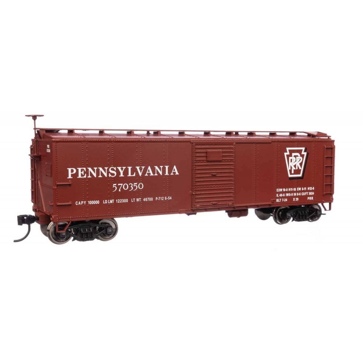 40′ Early X29 Boxcar - Ready to Run -- Pennsylvania Railroad 570350 Shadow Keystone (Tuscan, white)