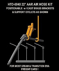 22′ AAR Air Hoses - Molded Rubber -- With Cast Brass Brackets & Metal Eyelets 2 Pair, HO, Hi-Tech Details 6040