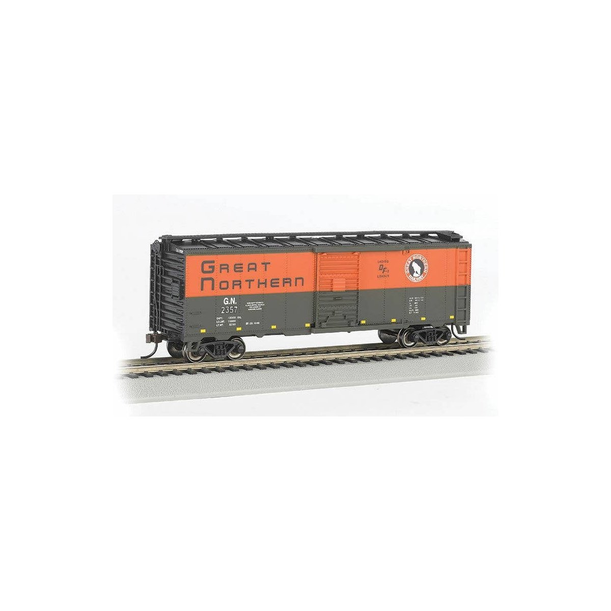 Pullman-Standard PS-1 40′ Steel Boxcar - Ready to Run - Silver Series(R) -- Great Northern 2357 (green, orange)