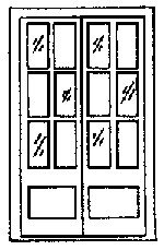 Door -- 6` 9` Assay Office Double Door w/12-Pane Window, HO, Grandt Line Products Inc 5022