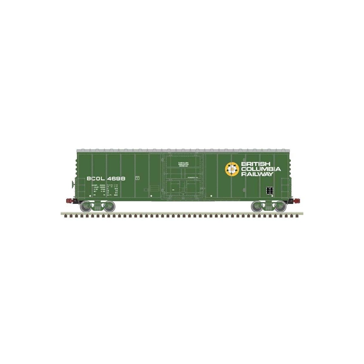 NSC 50′ Newsprint Plug-Door Boxcar - Ready to Run -- British Columbia Railway BCOL 4698 (green, white, Dogwood Logo)