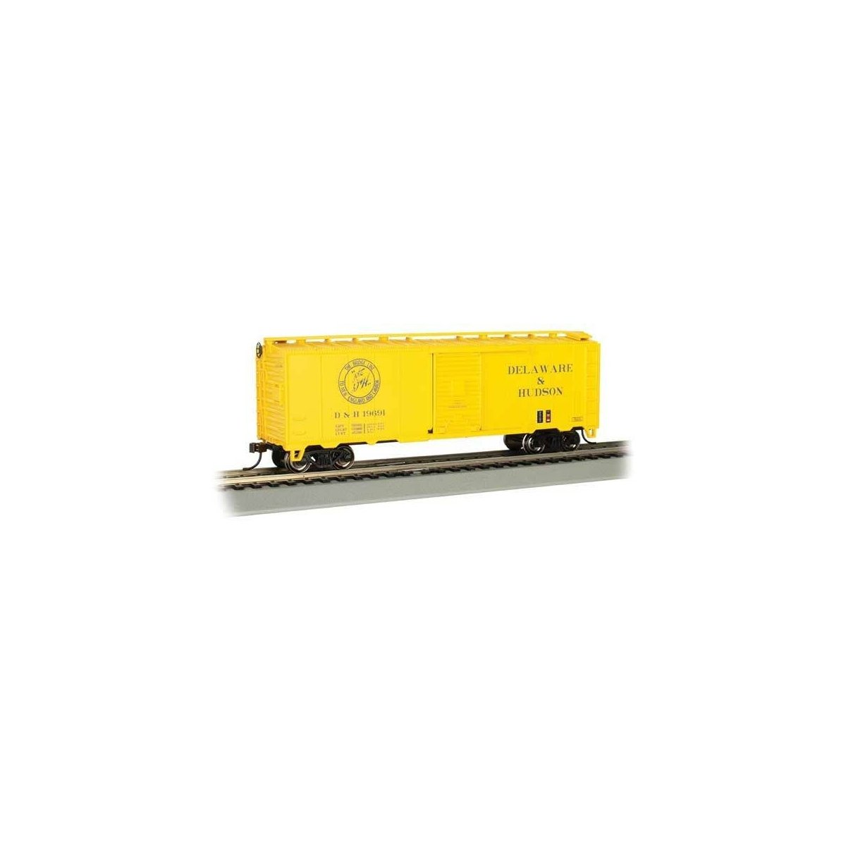 Pullman-Standard PS-1 40′ Steel Boxcar - Ready to Run - Silver Series(R) -- Delaware & Hudson 19691 (yellow, black Circle Scri
