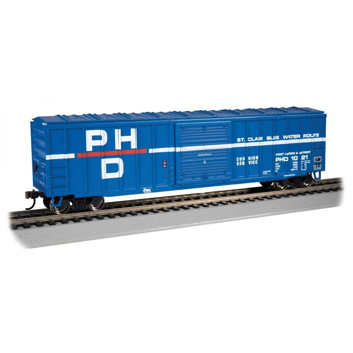 ACF 50′6′ Outside-Braced Sliding-Door Boxcar - Ready to Run - Silver Series -- Port Huron & Detroit 1021 (blue, white, red)