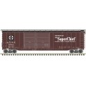 Postwar 50′ Double-Door Boxcar - Ready to Run - Master(R) -- Santa Fe 8593 (Boxcar Red, black, white, Super Chief), HO, Atlas 