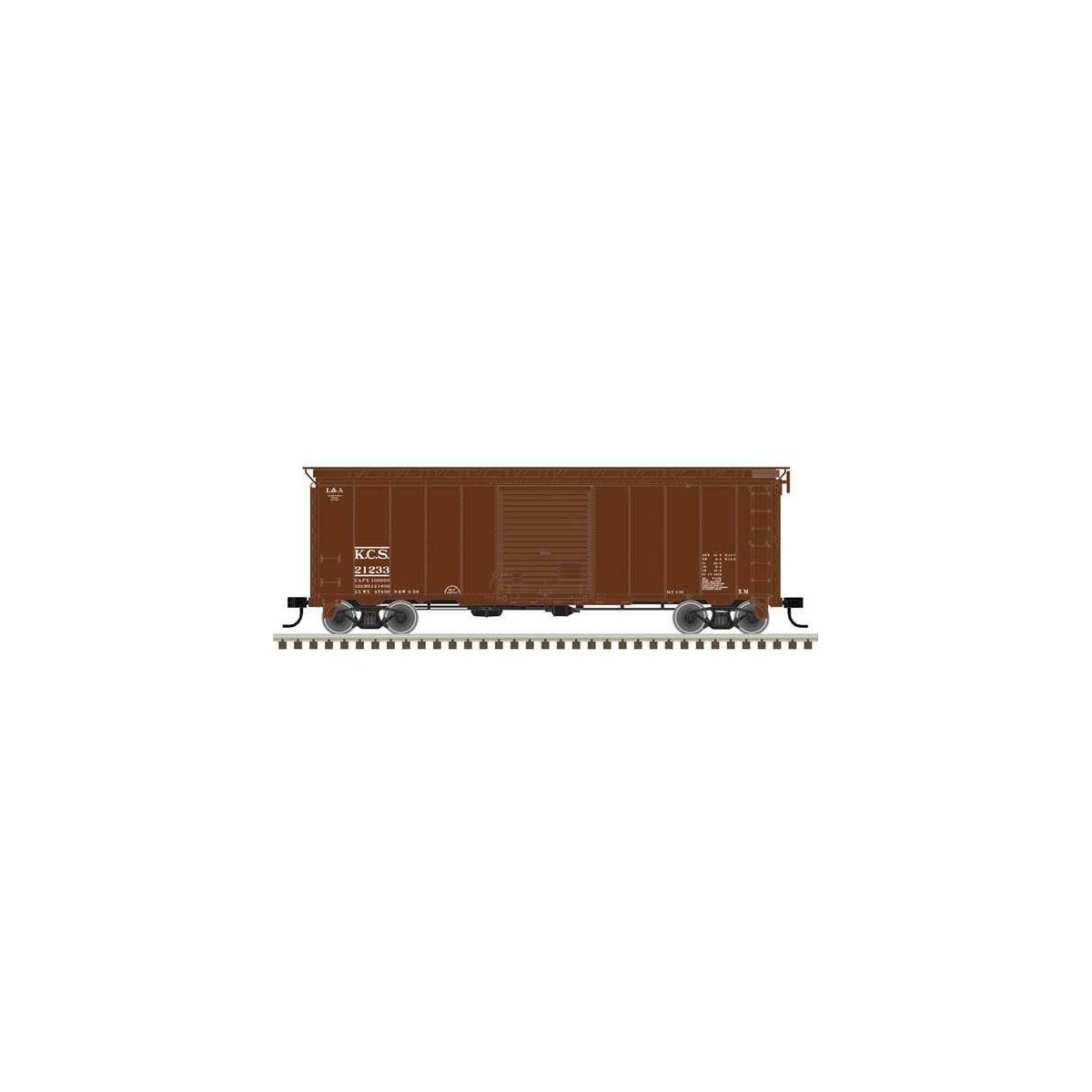 40′ Postwar Boxcar with 8′ Door - Ready to Run - Master(R) -- Kansas City Southern 21248 (Boxcar Red, white)