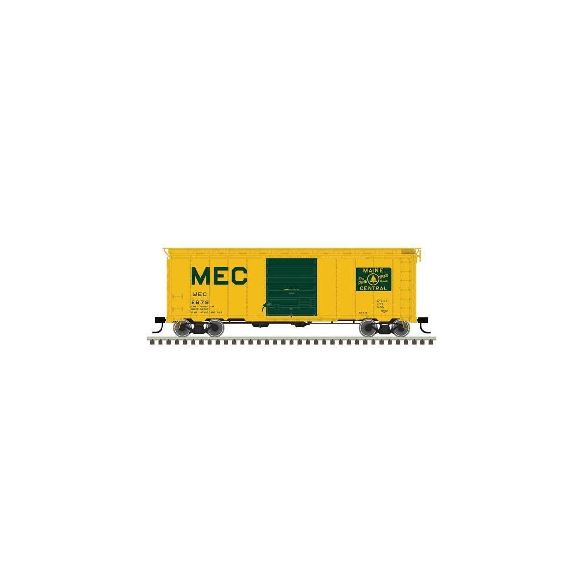 40′ Postwar Boxcar with 8′ Door - Ready to Run - Master(R) -- Maine Central 8679 (Harvest Gold, green)