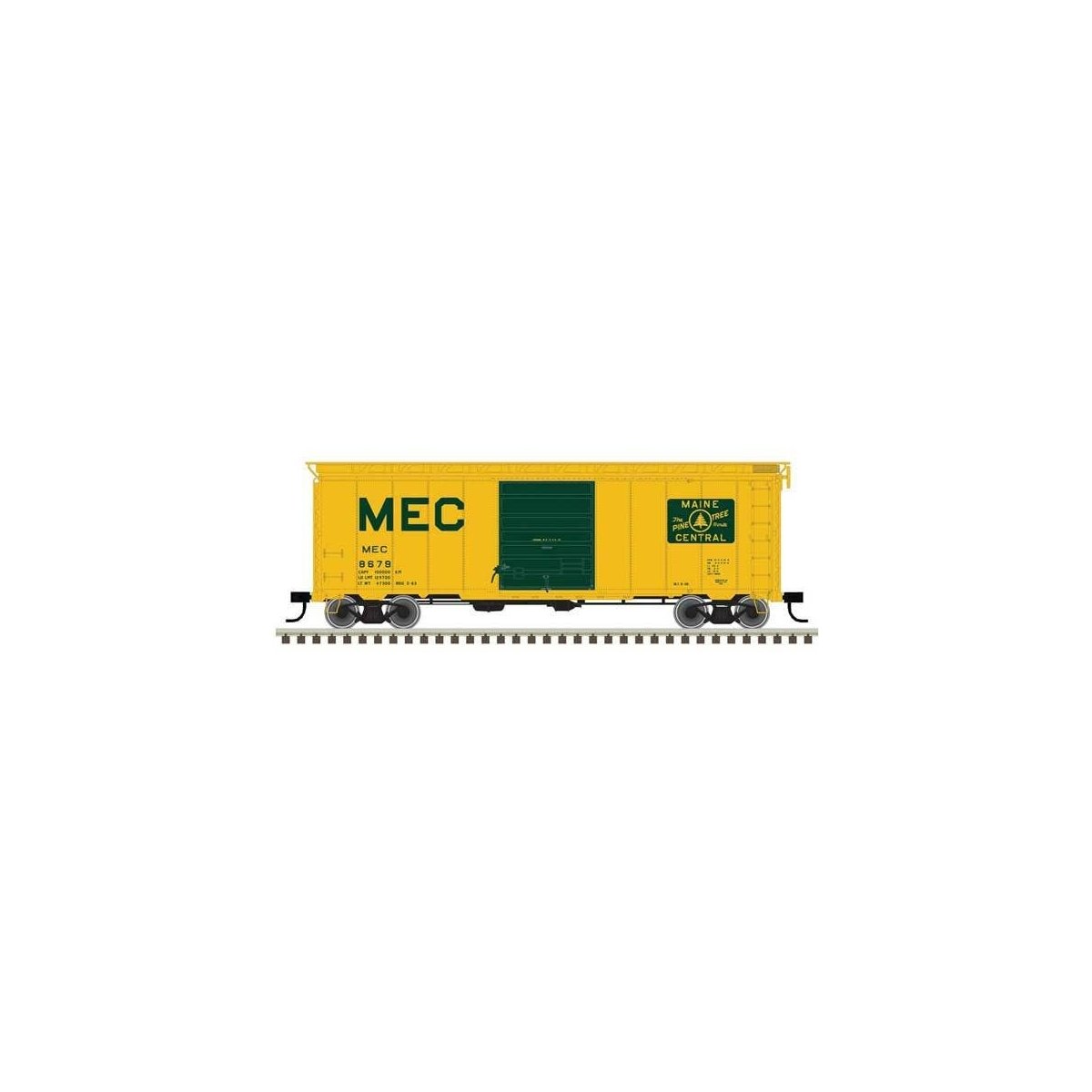 40′ Postwar Boxcar with 8′ Door - Ready to Run - Master(R) -- Maine Central 8687 (Harvest Gold, green)