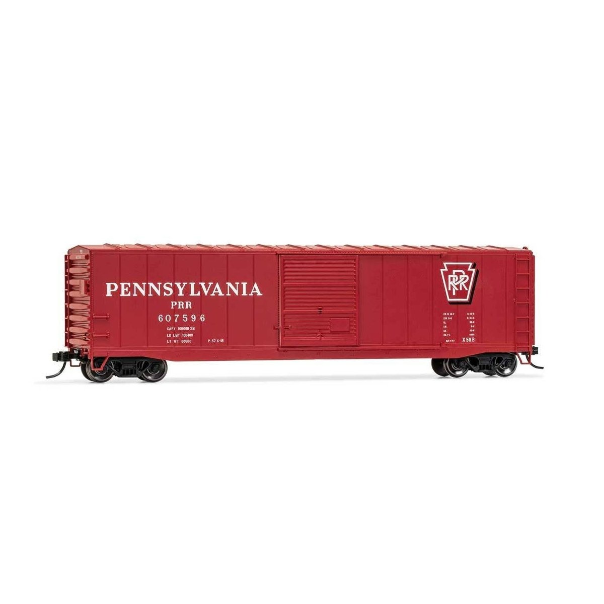 50′ Sliding-Door Boxcar No Roofwalk - Ready to Run -- Pennsylvania Railroad 607524 (Tuscan, Shadow Keystone Logo)