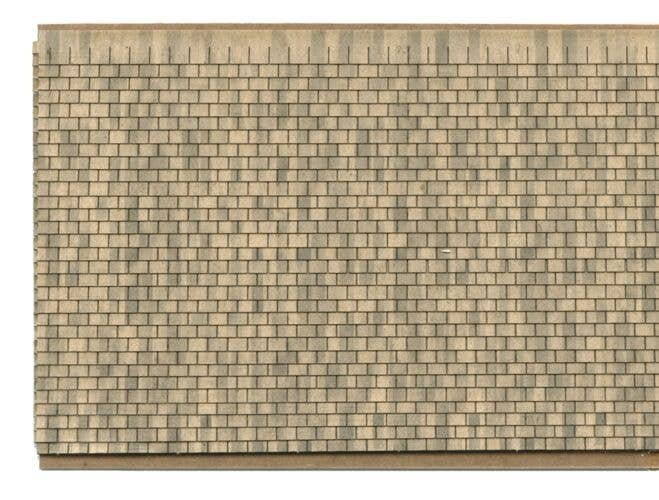 Assembled Laser-Cut Shingles 3 x 7-3/4′ -- Sand Random, HO, Northeastern Scale Lumber HOSHG6B1