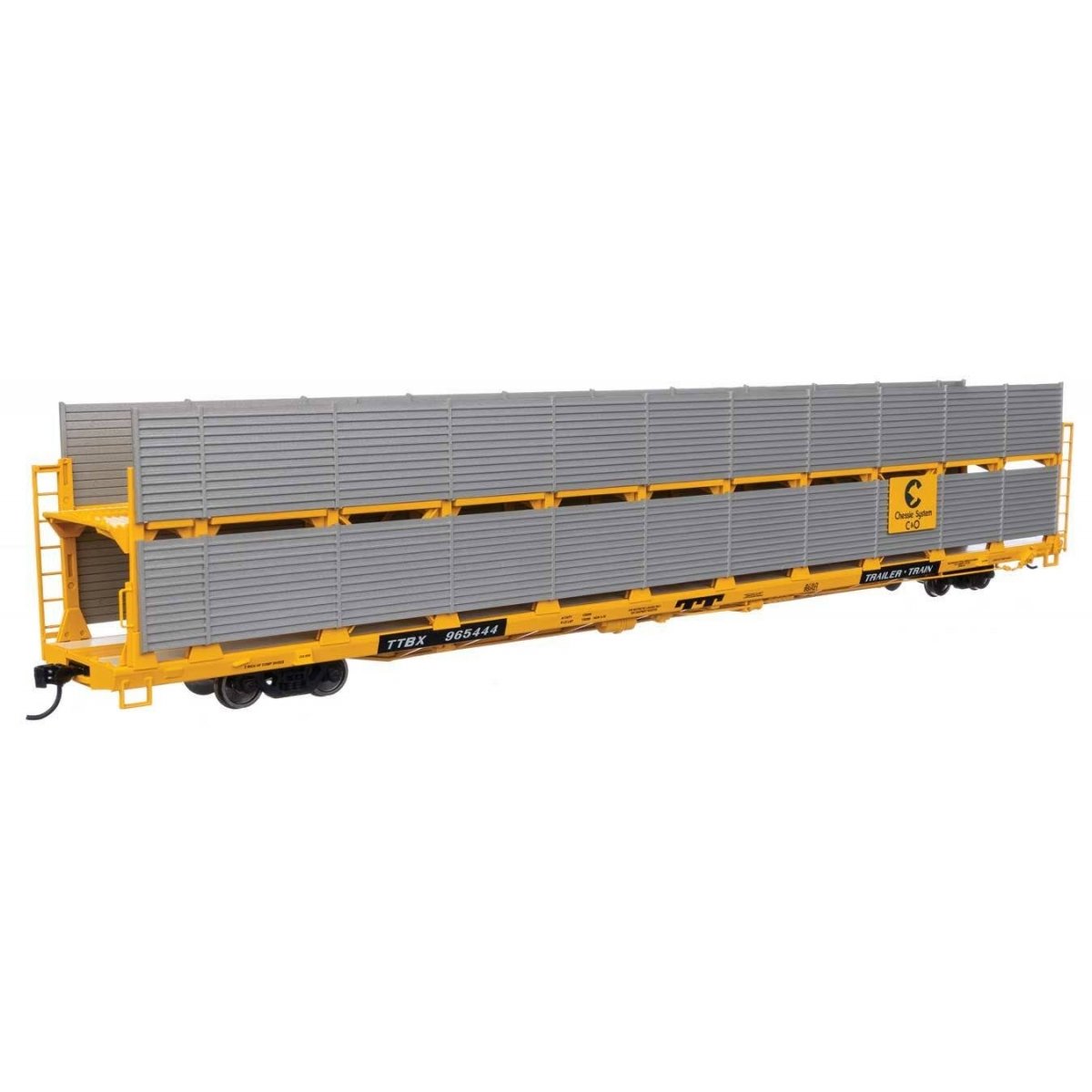 89′ Flatcar w/Bi-Level Shielded Auto Rack - Ready to Run -- Chesapeake & Ohio Rack / Trailer-Train Flatcar TTBX 965444