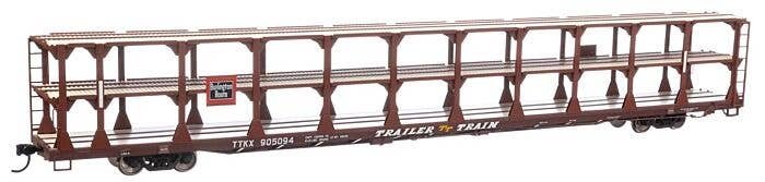 89′ Flatcar w/Tri-Level Open Auto Rack - Ready to Run -- Chicago, Burlington & Quincy Rack Trailer-Train Flatcar TTKX, HO, 82