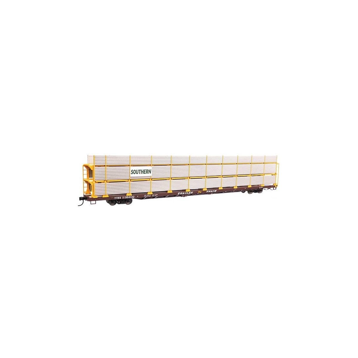 89′ Flatcar w/Tri-Level Shielded Auto Rack - Ready to Run -- Southern 962132, HO, 8324