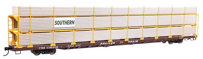 89′ Flatcar w/Tri-Level Shielded Auto Rack - Ready to Run -- Southern 962132, HO, 8324