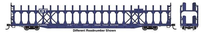 89′ Flatcar w/Bi-Level Open Auto Rack - Ready to Run -- Grand Trunk Western 304225, HO, 8034
