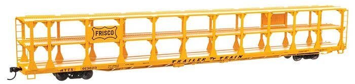 89′ Flatcar w/Tri-Level Open Auto Rack - Ready to Run -- St. Louis - San Francisco Rack Trailer-Train Flatcar 913623 , HO, 82