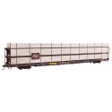 89′ Flatcar w/Tri-Level Shielded Auto Rack - Ready to Run -- Milwaukee Road 801598, TTKX Flatcar (brown), HO, 8319