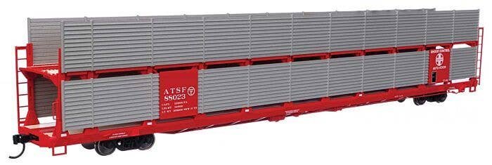 89′ Flatcar w/Bi-Level Shielded Auto Rack - Ready to Run -- Atchison, Topeka & Santa Fe 88023 (ATSF Rack), HO, 8103