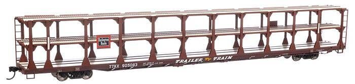 89′ Flatcar w/Tri-Level Open Auto Rack - Ready to Run -- Chicago, Burlington & Quincy Rack Trailer-Train Flatcar TTKX, HO, 82