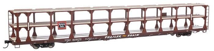 89′ Flatcar w/Tri-Level Open Auto Rack - Ready to Run -- Chicago, Burlington & Quincy / Trailer-Train TTKX 905070 (br, HO, 82