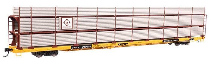 89′ Flatcar w/Tri-Level Shielded Auto Rack - Ready to Run -- Erie Lackawanna 850258, TTKX Flatcar (ye, HO, WalthersMainline 83