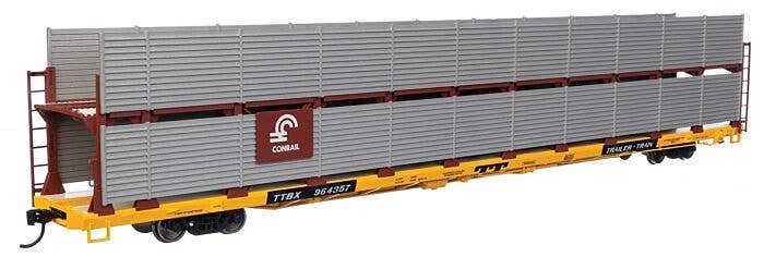 89′ Flatcar w/Bi-Level Shielded Auto Rack - Ready to Run -- Conrail Rack/ Trailer-Train Flatcar TTBX , HO, WalthersMainline 81