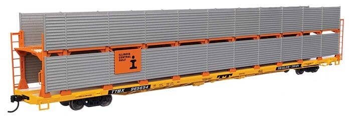 89′ Flatcar w/Bi-Level Shielded Auto Rack - Ready to Run -- Illinois Central Gulf Rack / Trailer-Trai, HO, WalthersMainline 81