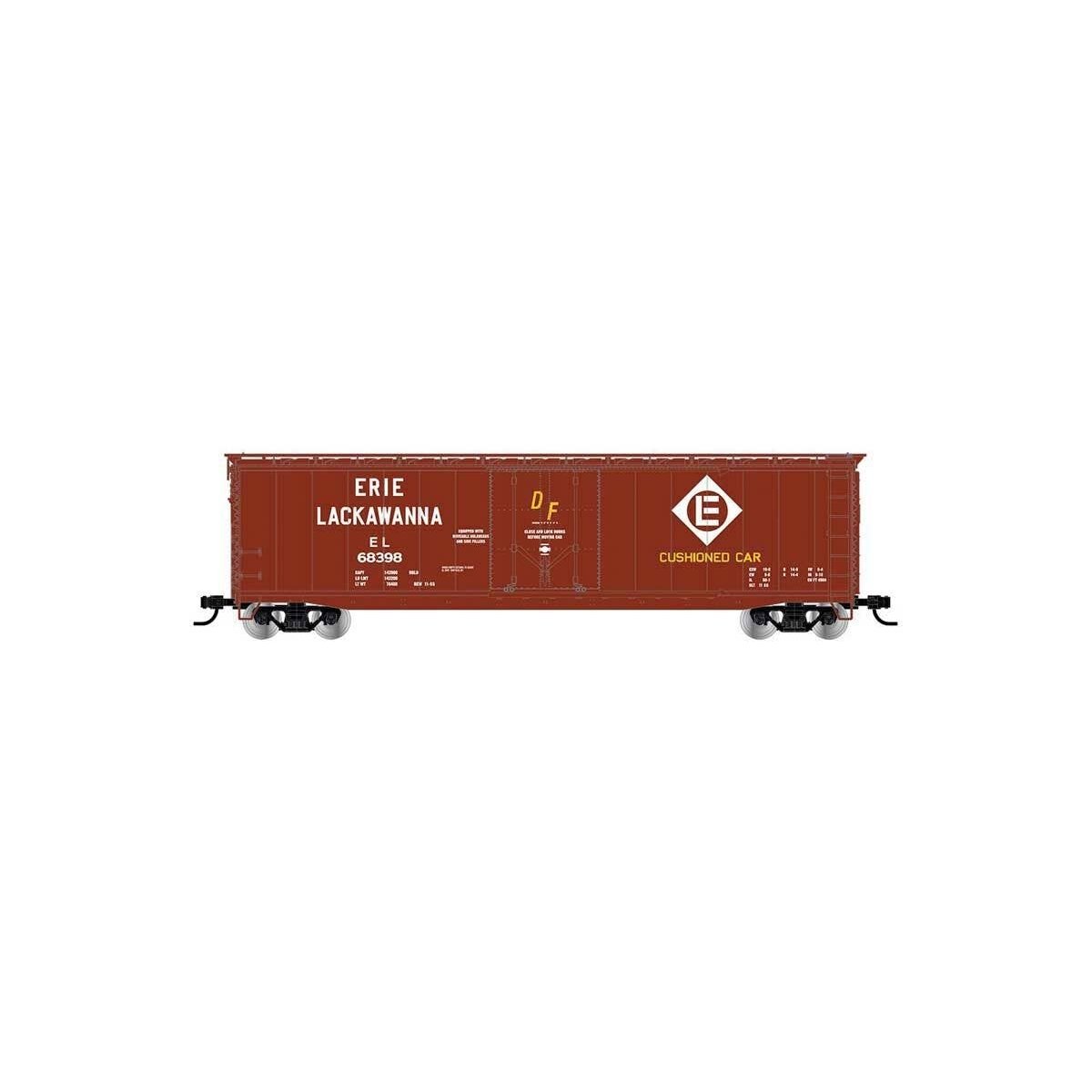 50′ Plug-Door Boxcar w/Roofwalk - Ready to Run -- Erie Lackawanna 68360 (Boxcar Red, white, Cushion Car Markings)