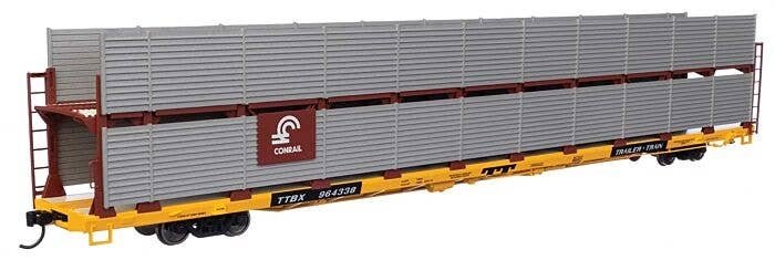 89′ Flatcar w/Bi-Level Shielded Auto Rack - Ready to Run -- Conrail Rack / Trailer-Train Flatcar TTBX, HO, WalthersMainline 81