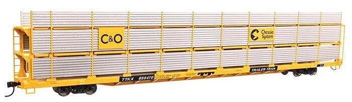 89′ Flatcar w/Tri-Level Shielded Auto Rack - Ready to Run -- Chesapeake & Ohio 850470, TTKX Flatcar (, HO, WalthersMainline 83