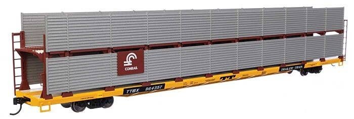 89′ Flatcar w/Bi-Level Shielded Auto Rack - Ready to Run -- Conrail Rack/ Trailer-Train Flatcar TTBX , HO, WalthersMainline 81