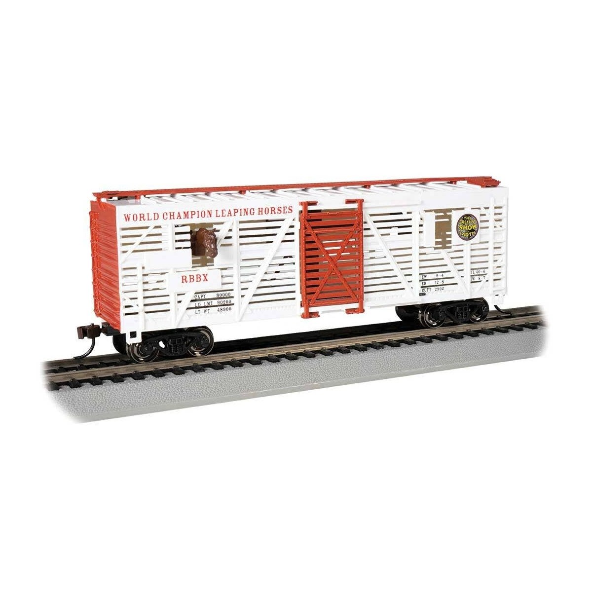 40′ Animated Stock Car with Horses - Ready to Run - Silver Series(R) -- Ringling Bros. and Barnum & Bailey(TM) (white, red)