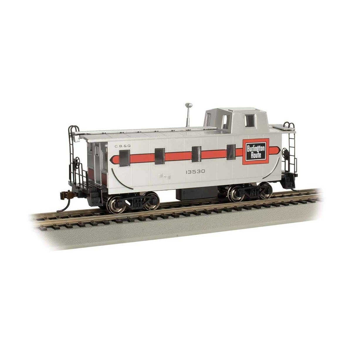 Slanted Offset-Cupola Caboose - Ready to Run -- Chicago, Burlington & Quincy 13530 (silver, red)