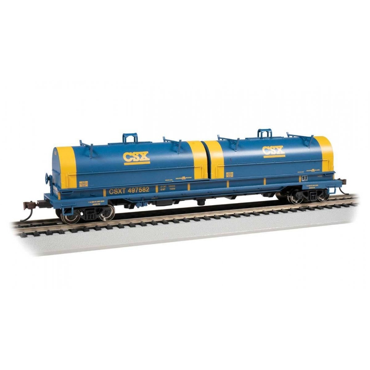 55′ Steel Steel Coil Car with Round Hoods - Ready to Run -- CSX Transportation 497582 (blue, yellow), HO, Bachmann Industries 