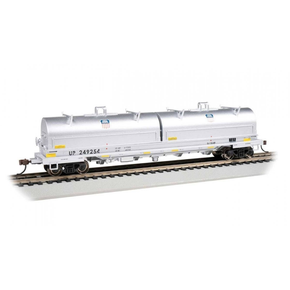 55′ Steel Steel Coil Car with Round Hoods - Ready to Run -- Union Pacific 249254 (gray Yellow Conspicuity Markings, Small Logo