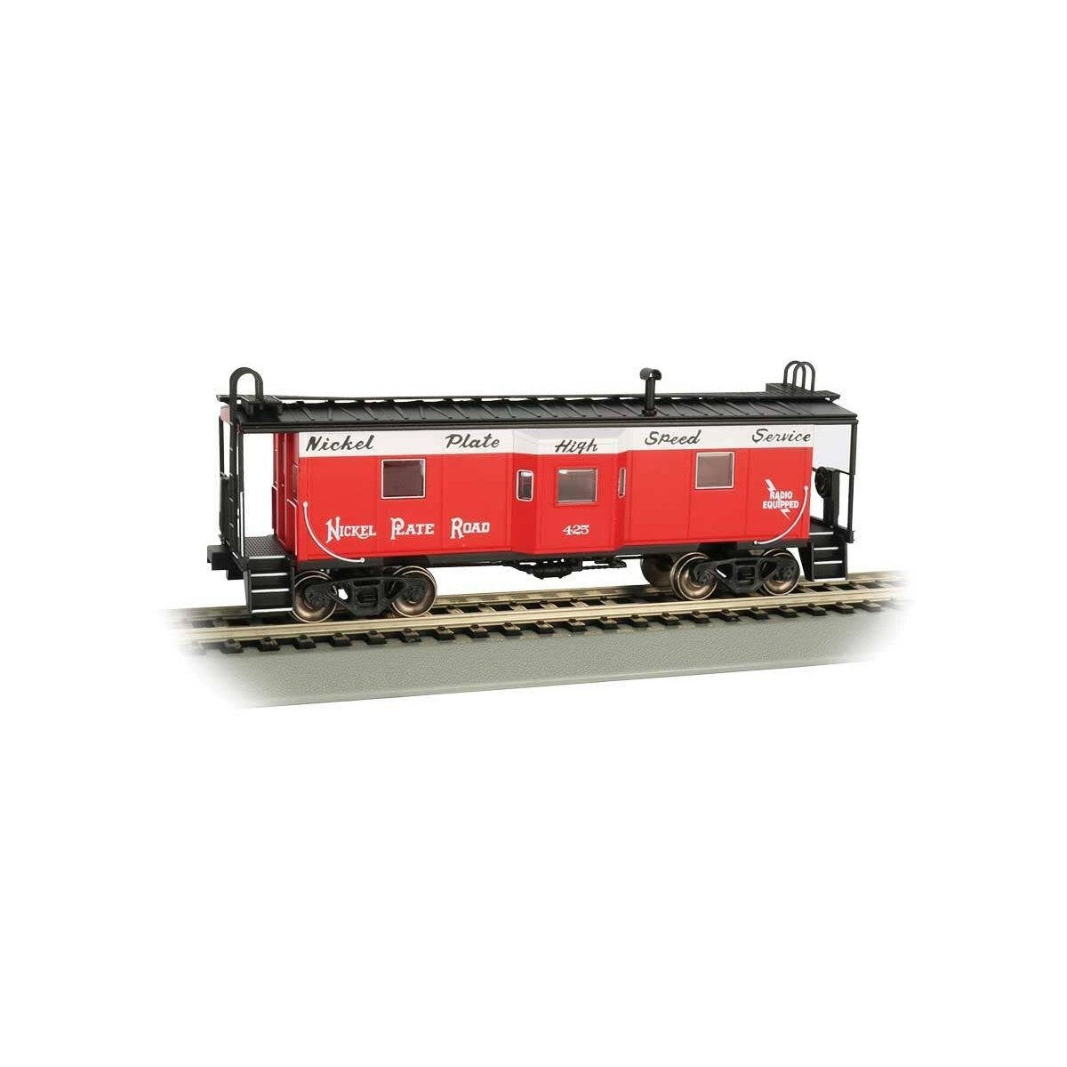 Steel Bay Window Caboose - Ready to Run -- Nickel Plate Road 425 (red, white, black ′High Speed′ Slogan)