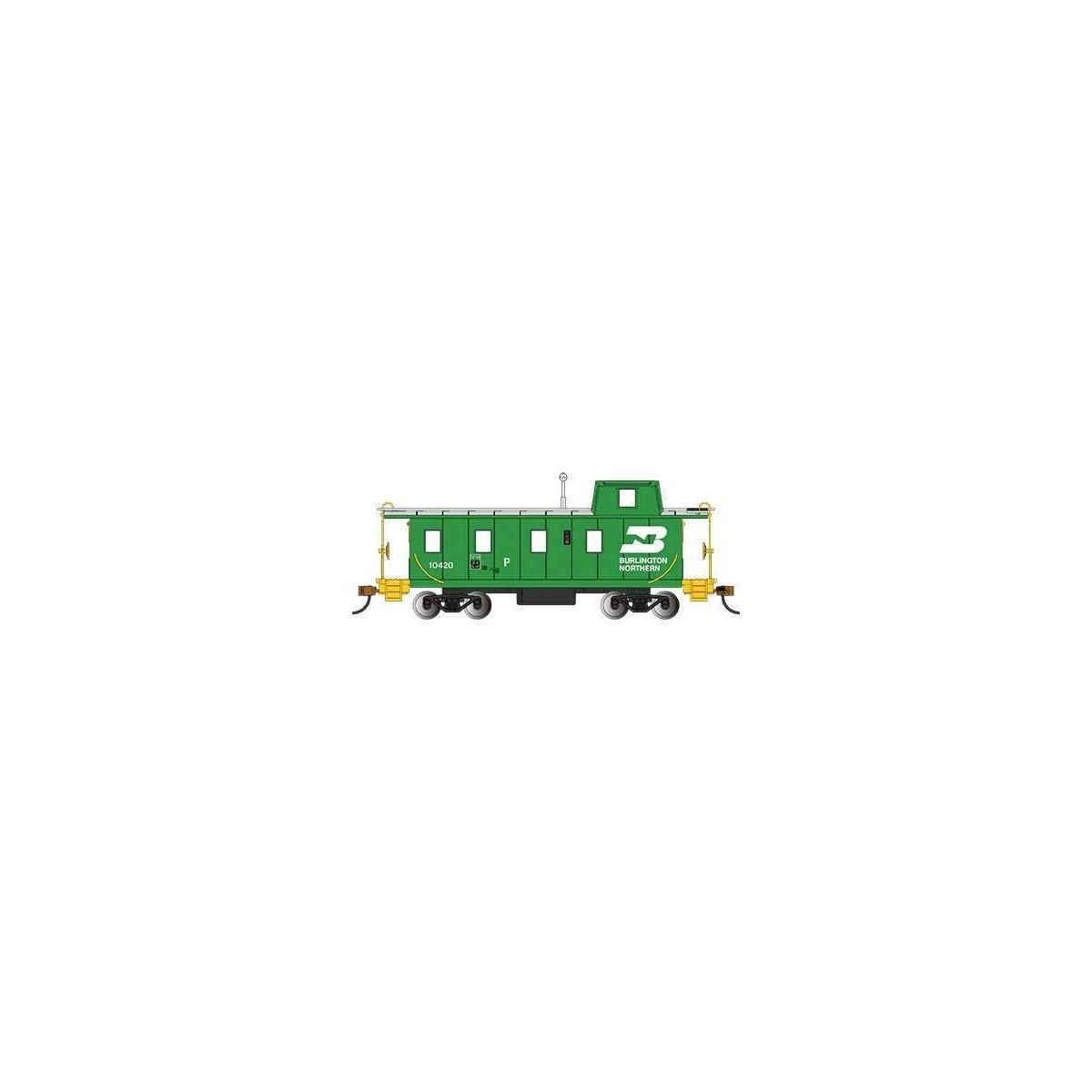 Slanted Offset-Cupola Caboose - Ready to Run -- Burlington Northern 10420 (Cascade Green, yellow, white)