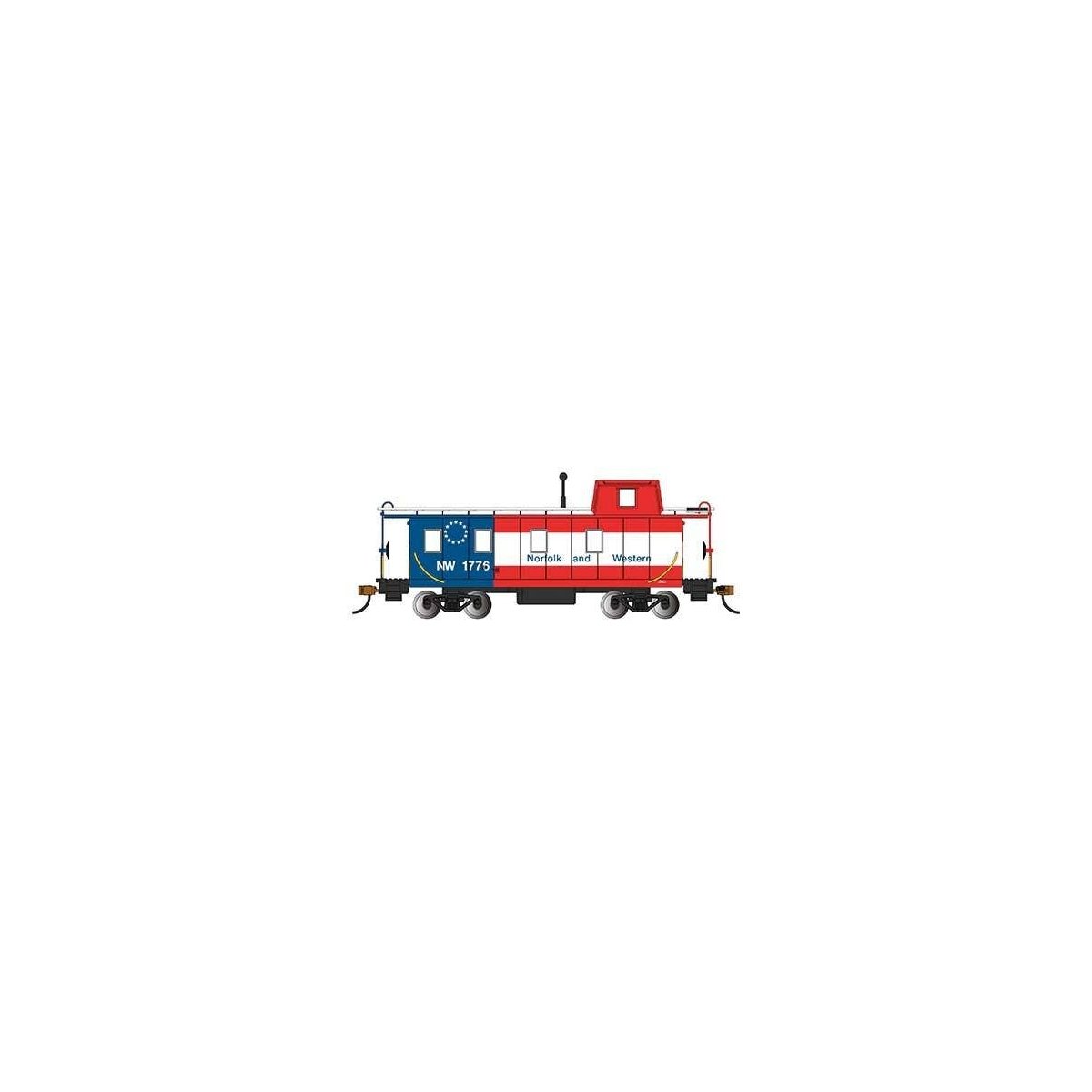 Slanted Offset-Cupola Caboose - Ready to Run -- Norfolk & Western 1776 (Bicentennial Scheme, red, white, blue)
