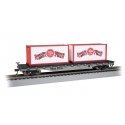 50′ Flatcar w/Containers - Ready to Run -- Ringling Bros. and Barnum & Bailey 80701 (silver, red), HO, Bachmann Industries 166