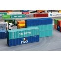 40′ Corrugated Container 5-Pack - Kit -- 1 Chica Shipping, 1 P&O, 2 Unlettered (green), 1 Unlettered (blue), HO, Faller Gmbh 1